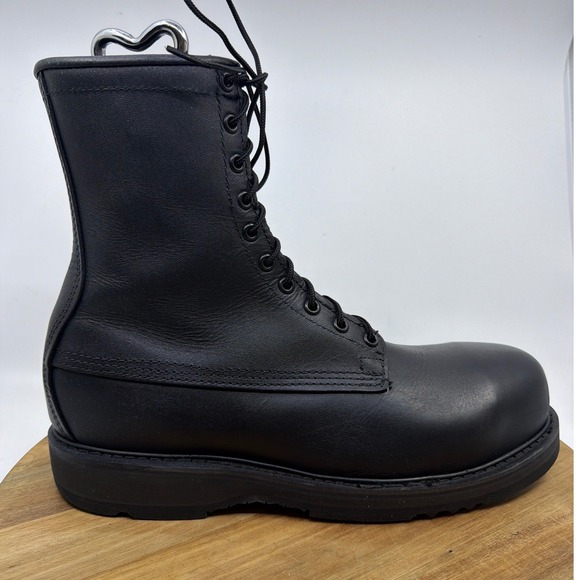 Bates Mens Black Leather Steel Toe Combat Boots Vibram E01950A Size 11 R EUC